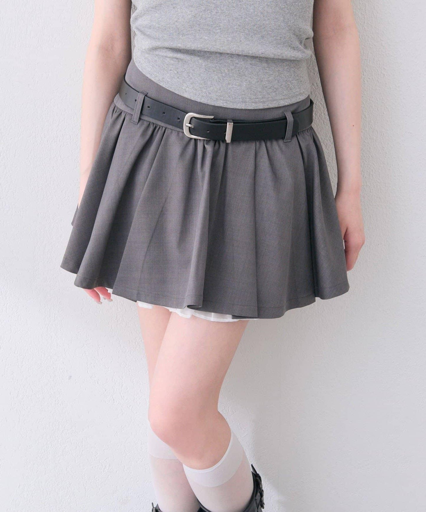 OLIVE des OLIVE 附腰帶褶皺喇叭半身裙