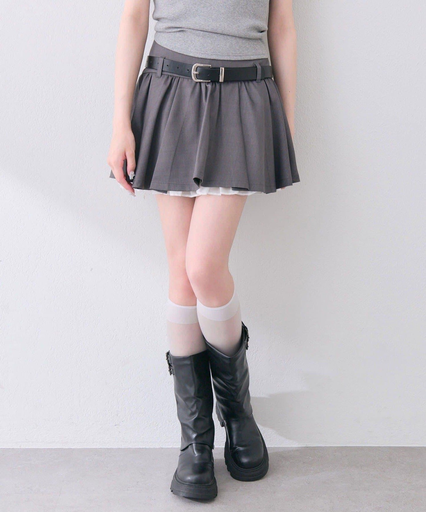OLIVE des OLIVE 附腰帶褶皺喇叭半身裙