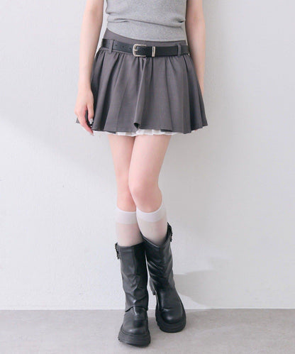 OLIVE des OLIVE 附腰帶褶皺喇叭半身裙