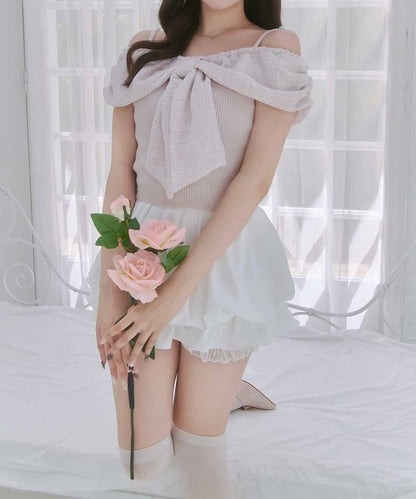 Belle Charme 前置蝴蝶結一字肩上衣