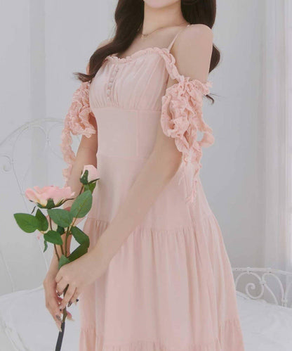 Belle Charme 柔軟荷葉邊吊帶連衣裙