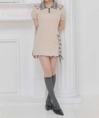 Belle Charme 蕾絲繫帶Polo領連衣裙