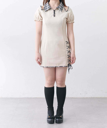 Belle Charme 蕾絲繫帶Polo領連衣裙