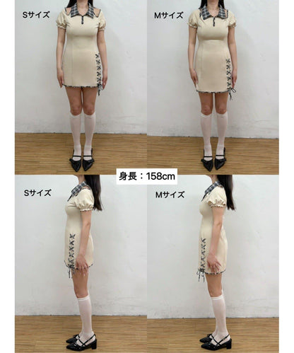 Belle Charme 蕾絲繫帶Polo領連衣裙