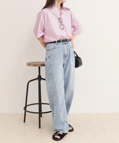 汗漬減輕加工COTTON短袖襯衫夾克