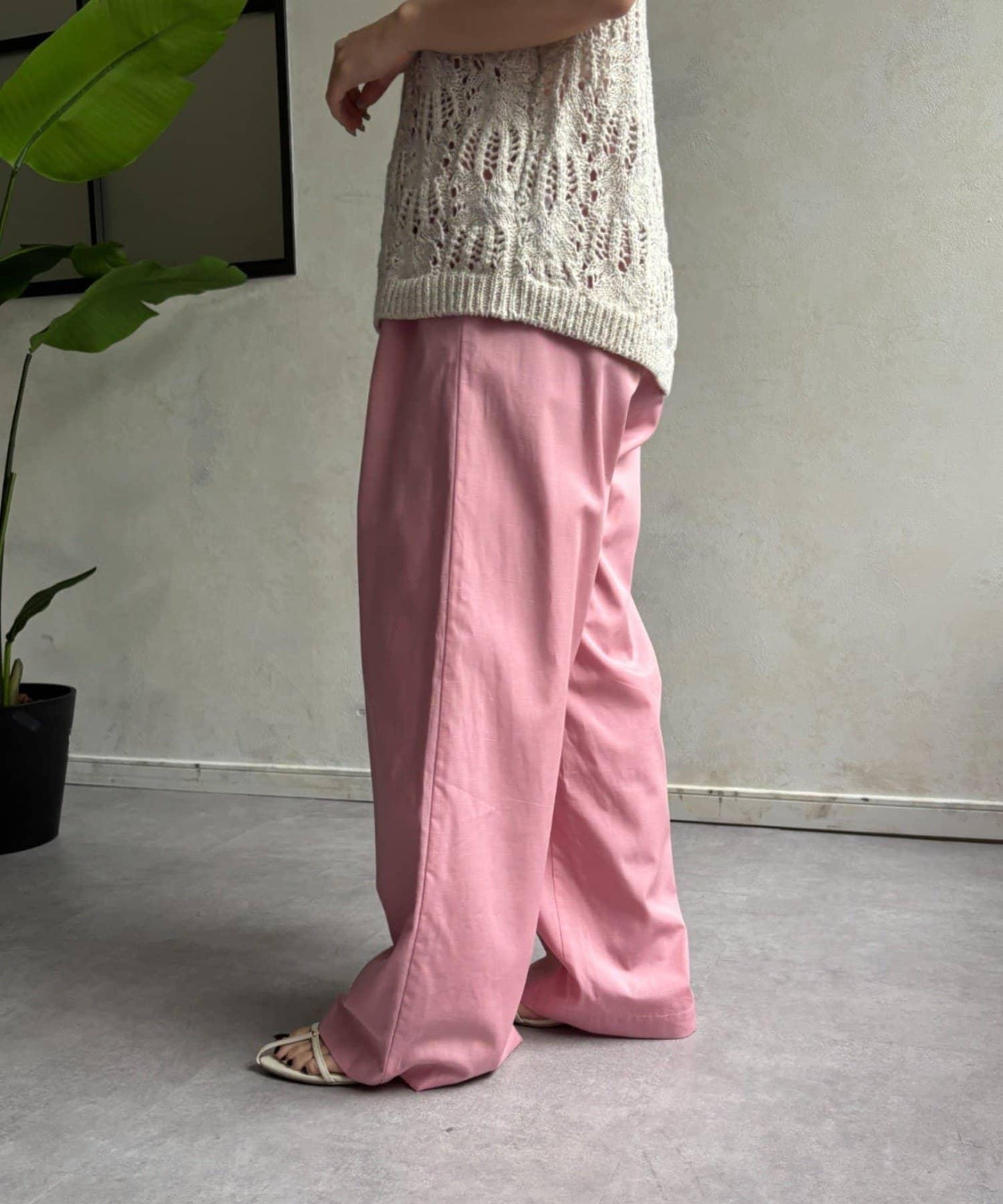 細腰帶休閒褲