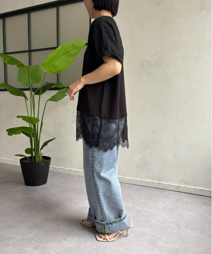 蕾絲下襬T恤