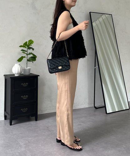 亞麻感打褶休閒褲