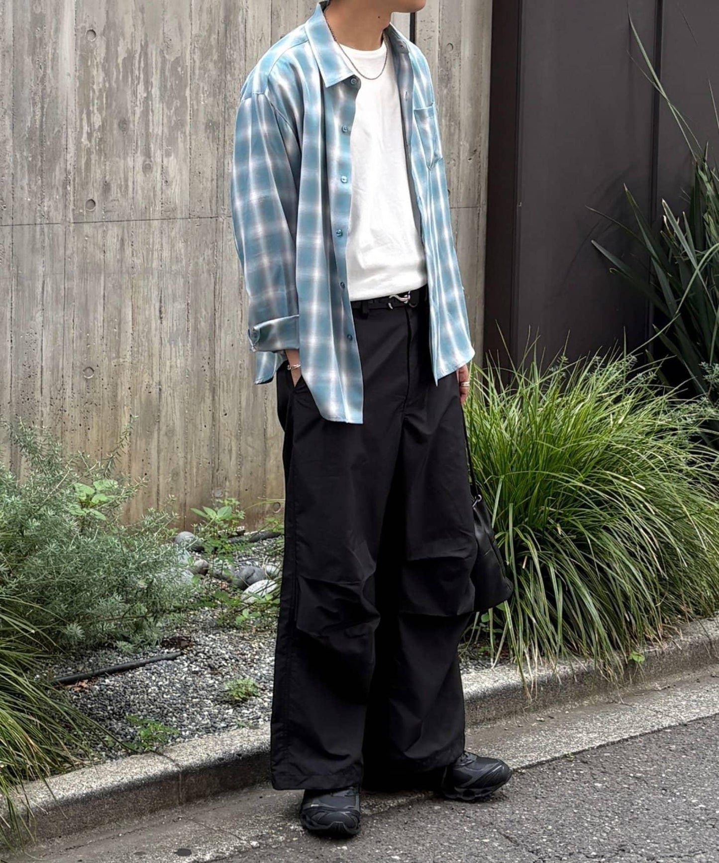 垂墜感漸變格紋襯衫
