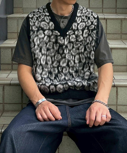 豹紋毛絨針織馬甲