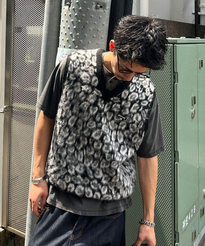 豹紋毛絨針織馬甲