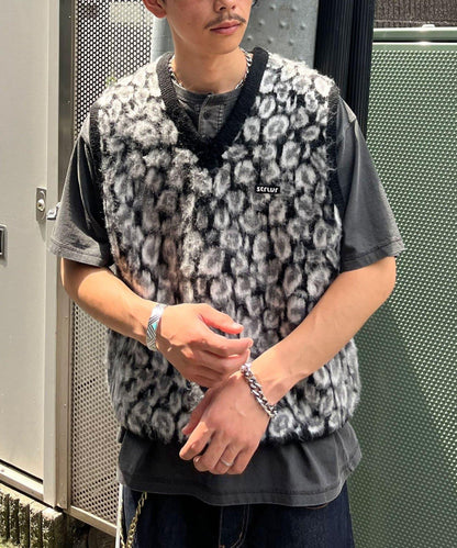 豹紋毛絨針織馬甲