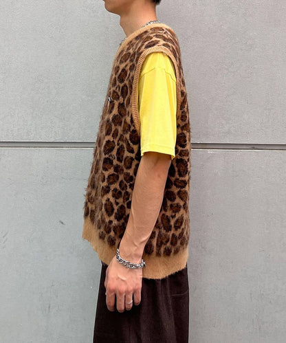 豹紋毛絨針織馬甲