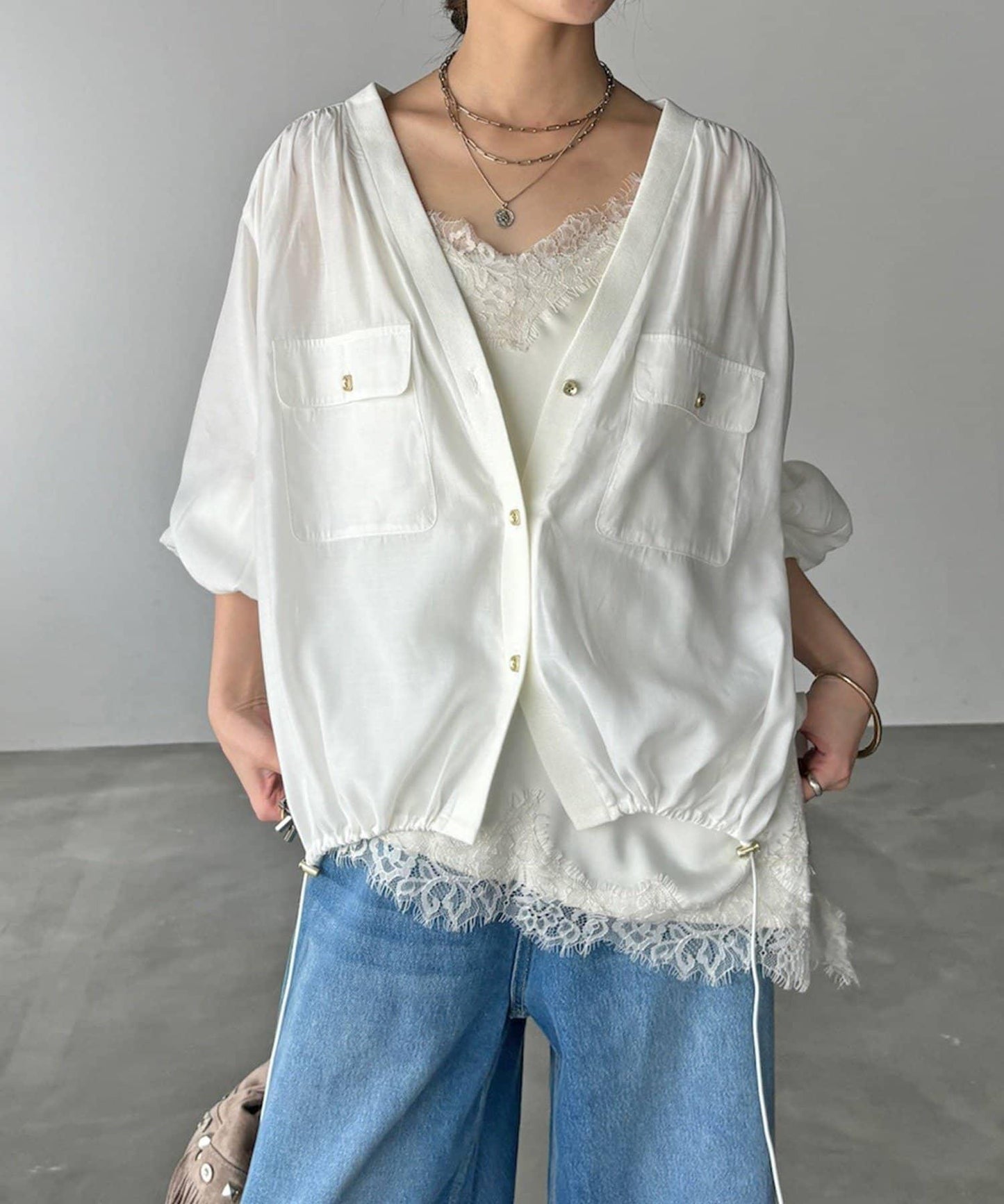 V領口袋襯衫開衫