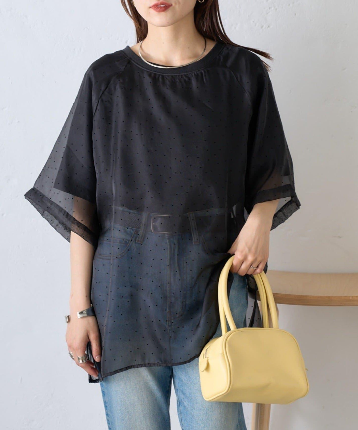 圓點歐根紗拼接T恤
