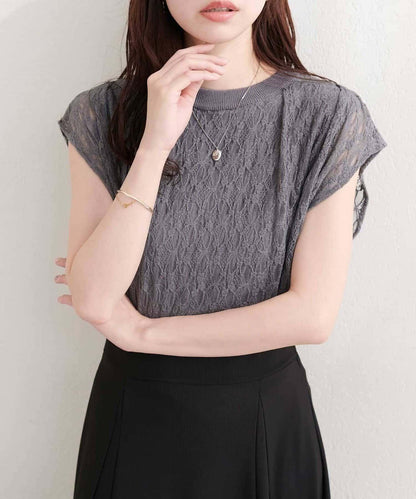natural couture 接觸冷感蕾絲疊層針織衫