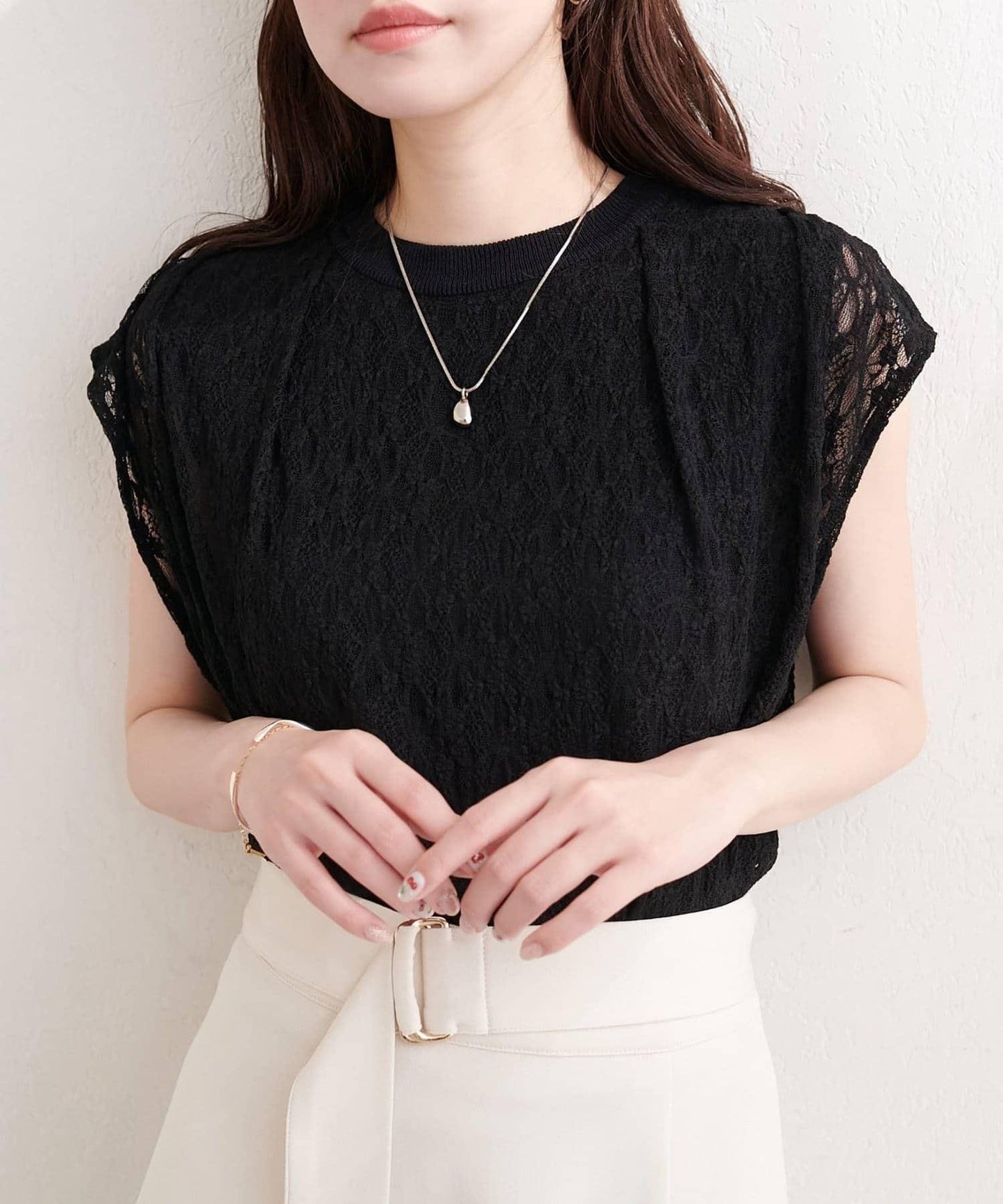 natural couture 接觸冷感蕾絲疊層針織衫