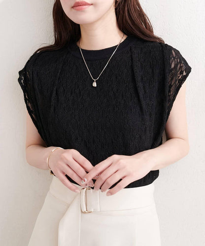 natural couture 接觸冷感蕾絲疊層針織衫