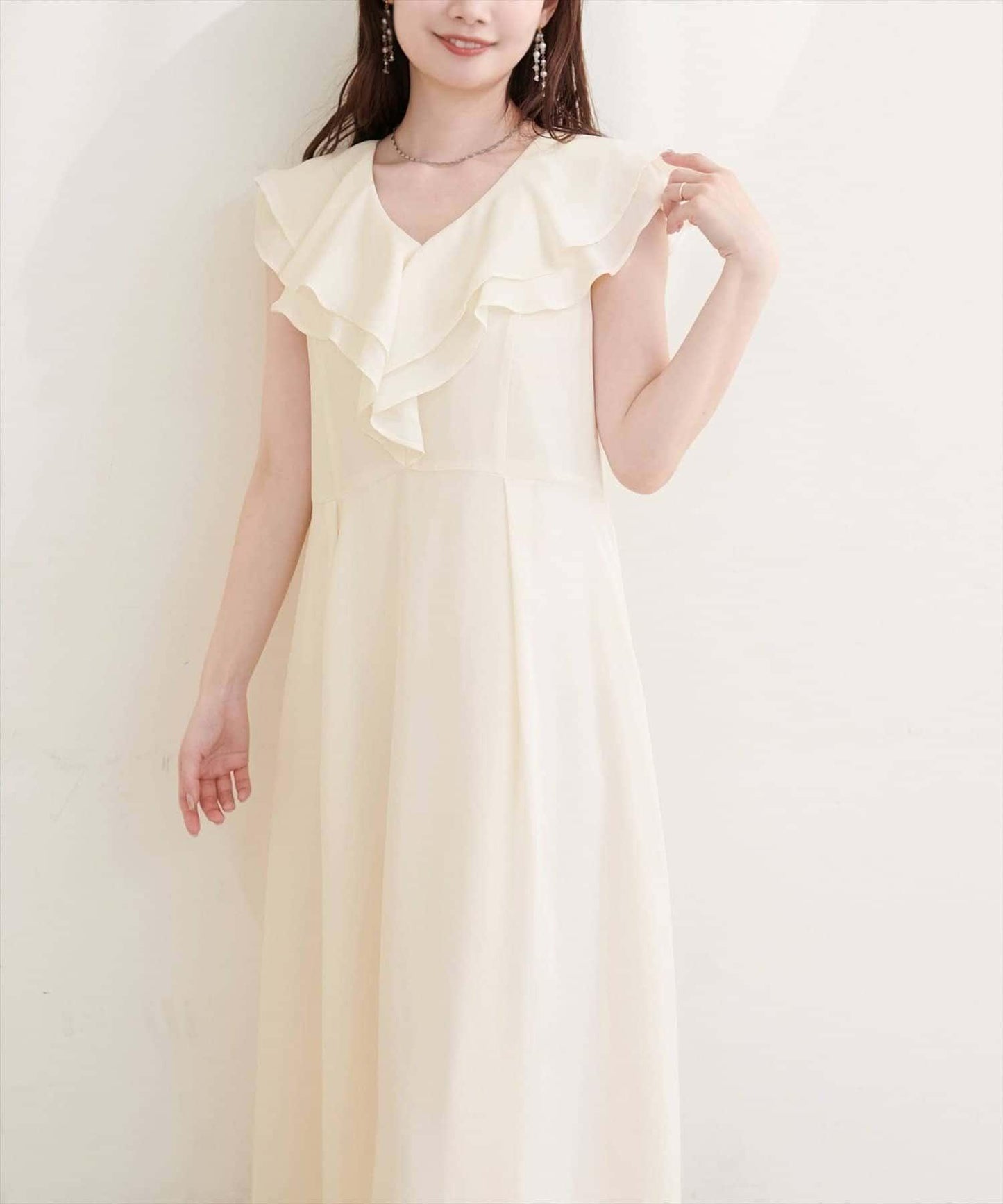natural couture 荷葉邊領無袖連衣裙