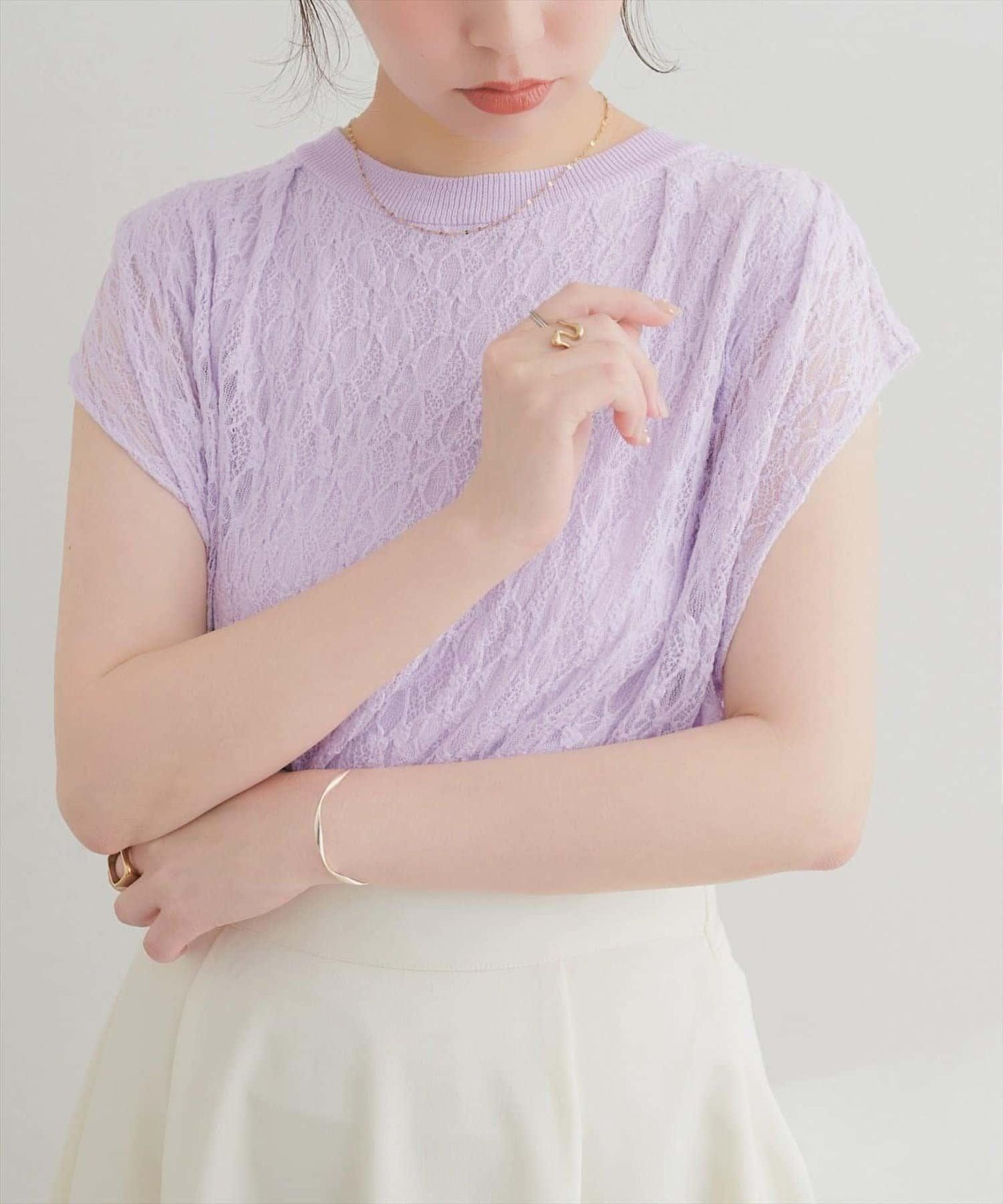 natural couture 接觸冷感蕾絲疊層針織衫