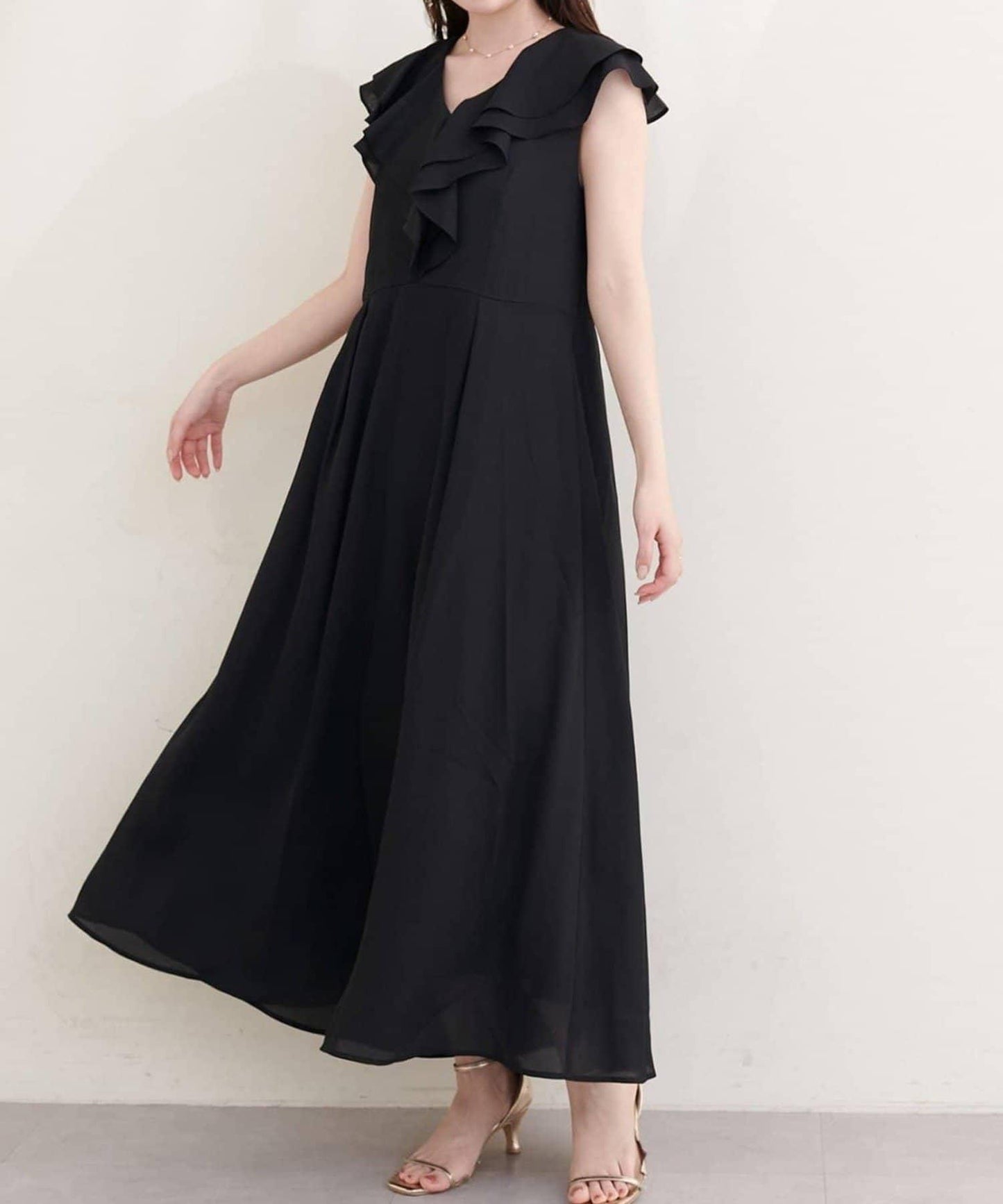 natural couture 荷葉邊領無袖連衣裙
