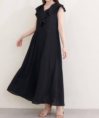 natural couture 荷葉邊領無袖連衣裙