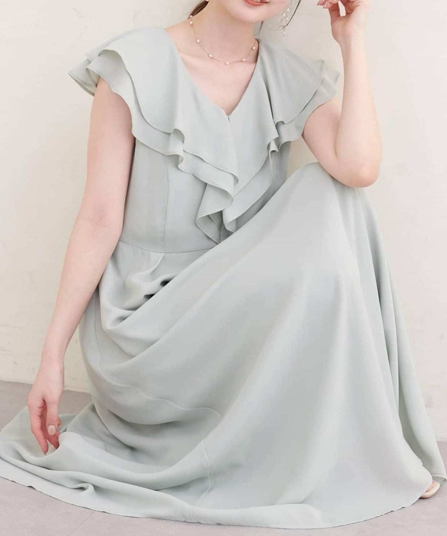 natural couture 荷葉邊領無袖連衣裙