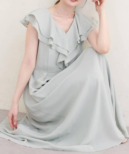 natural couture 荷葉邊領無袖連衣裙