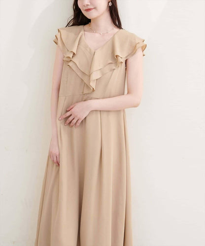 natural couture 荷葉邊領無袖連衣裙