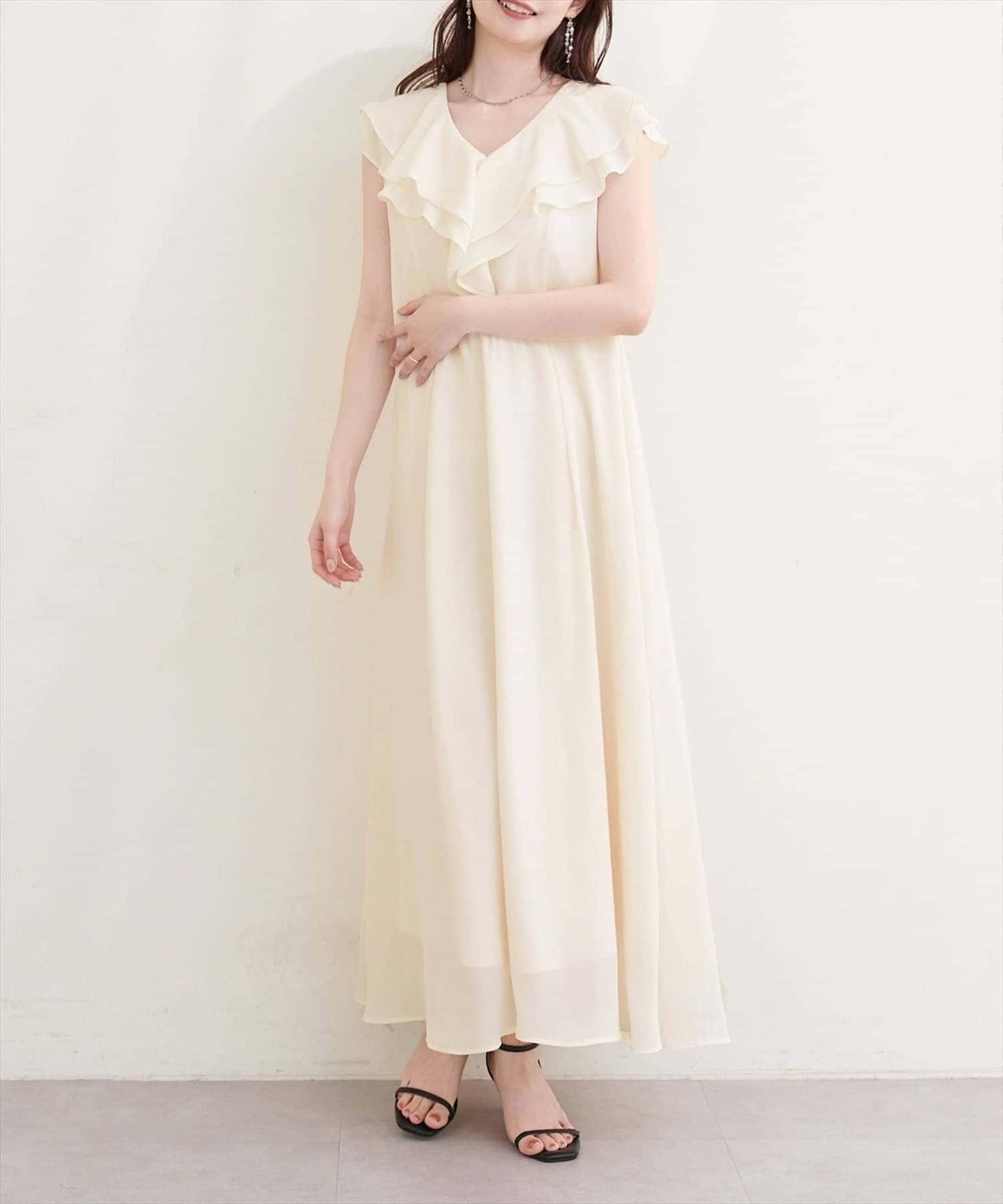 natural couture 荷葉邊領無袖連衣裙