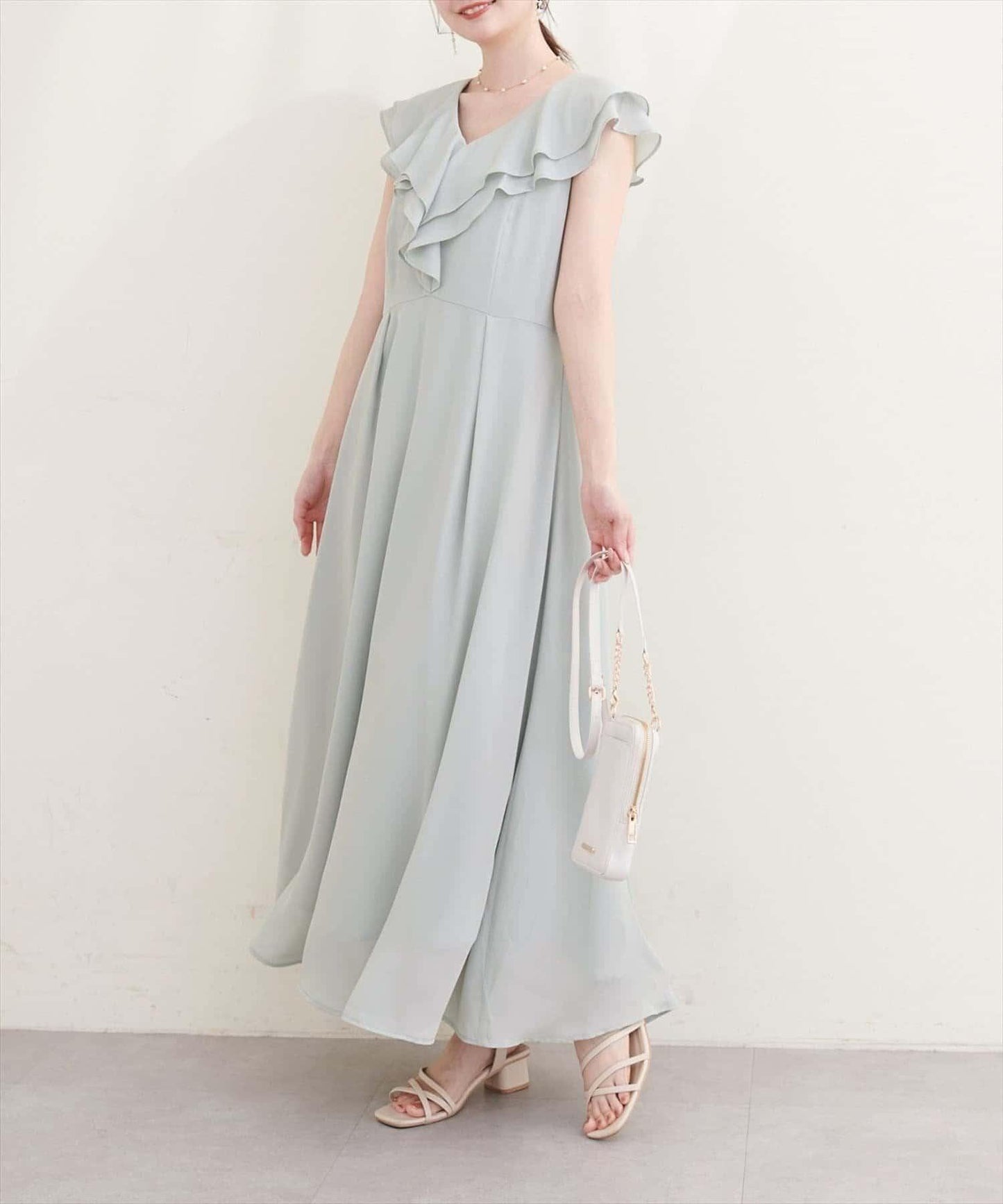 natural couture 荷葉邊領無袖連衣裙