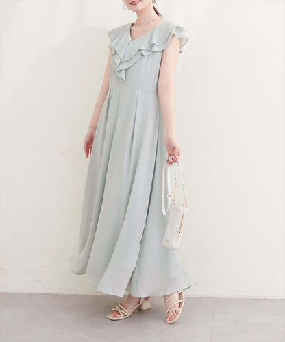 natural couture 荷葉邊領無袖連衣裙
