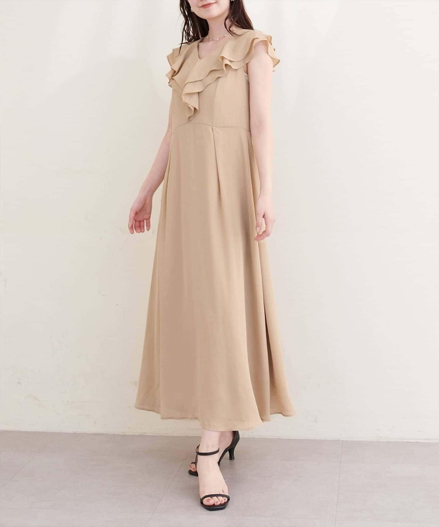 natural couture 荷葉邊領無袖連衣裙
