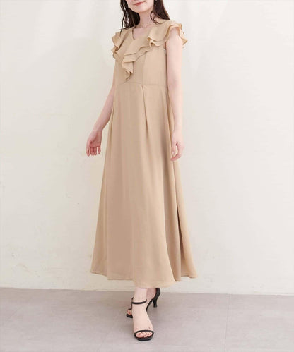 natural couture 荷葉邊領無袖連衣裙