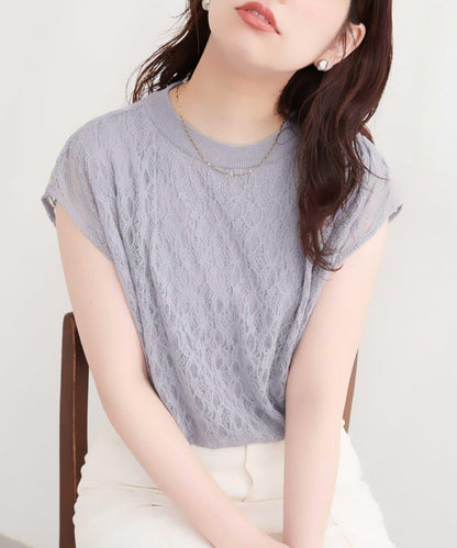 natural couture 接觸冷感蕾絲疊層針織衫