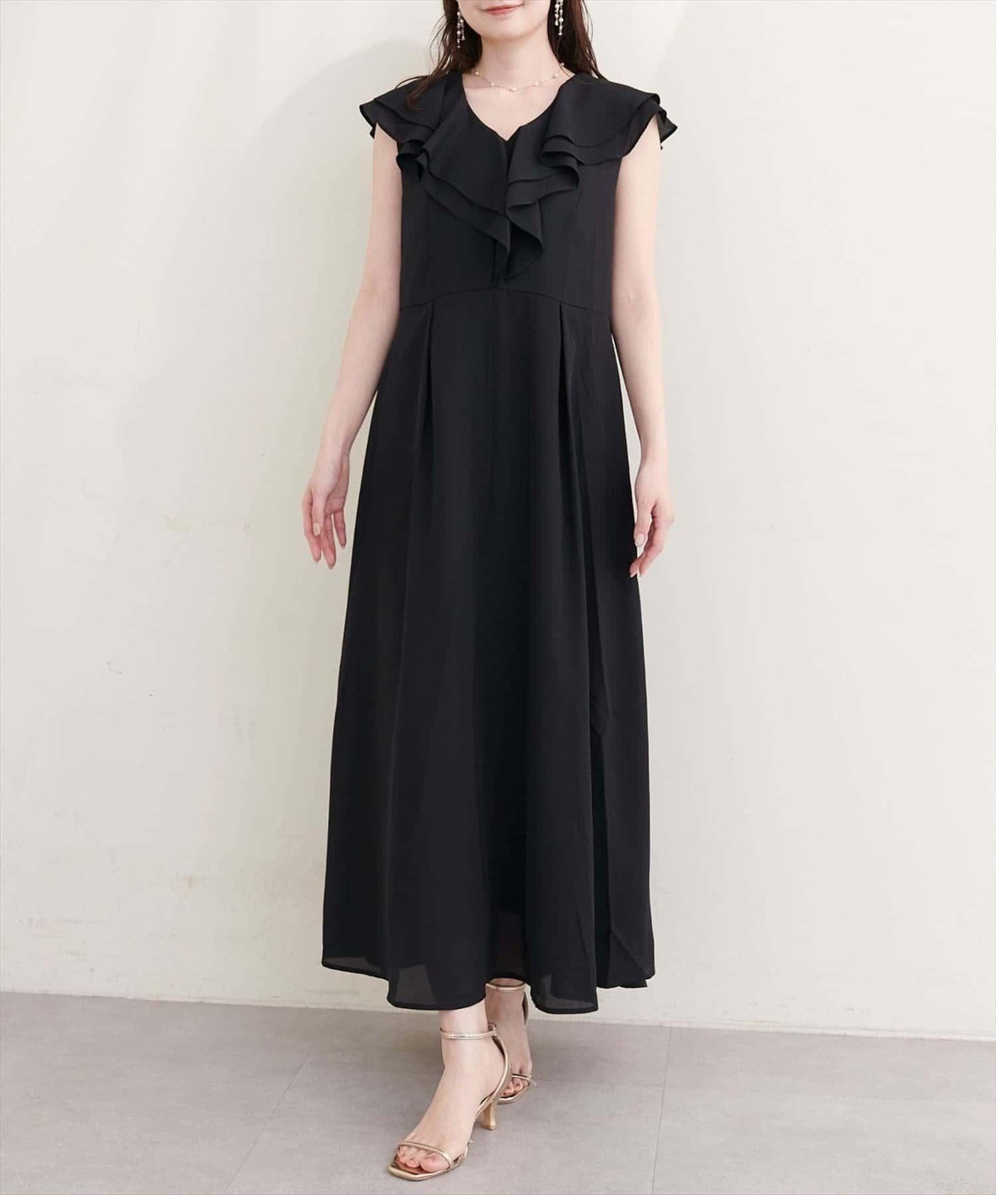 natural couture 荷葉邊領無袖連衣裙