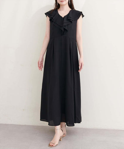 natural couture 荷葉邊領無袖連衣裙