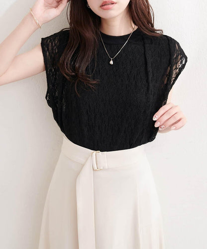 natural couture 接觸冷感蕾絲疊層針織衫
