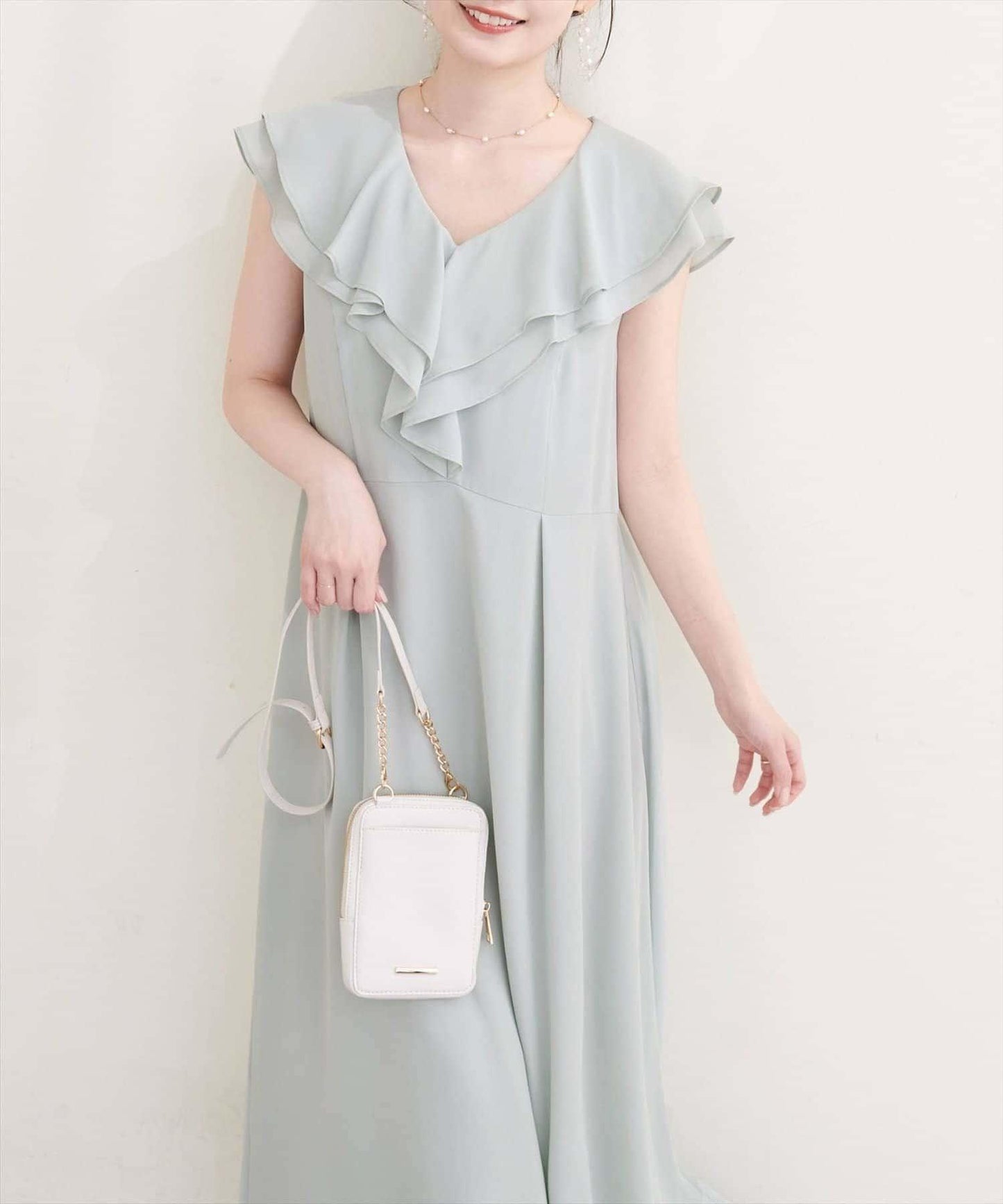 natural couture 荷葉邊領無袖連衣裙