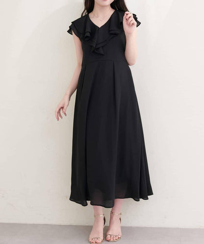 natural couture 荷葉邊領無袖連衣裙