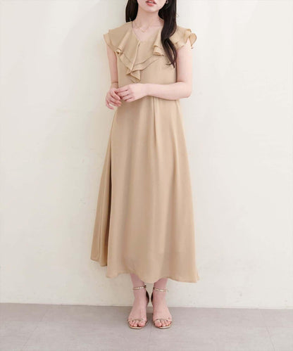 natural couture 荷葉邊領無袖連衣裙