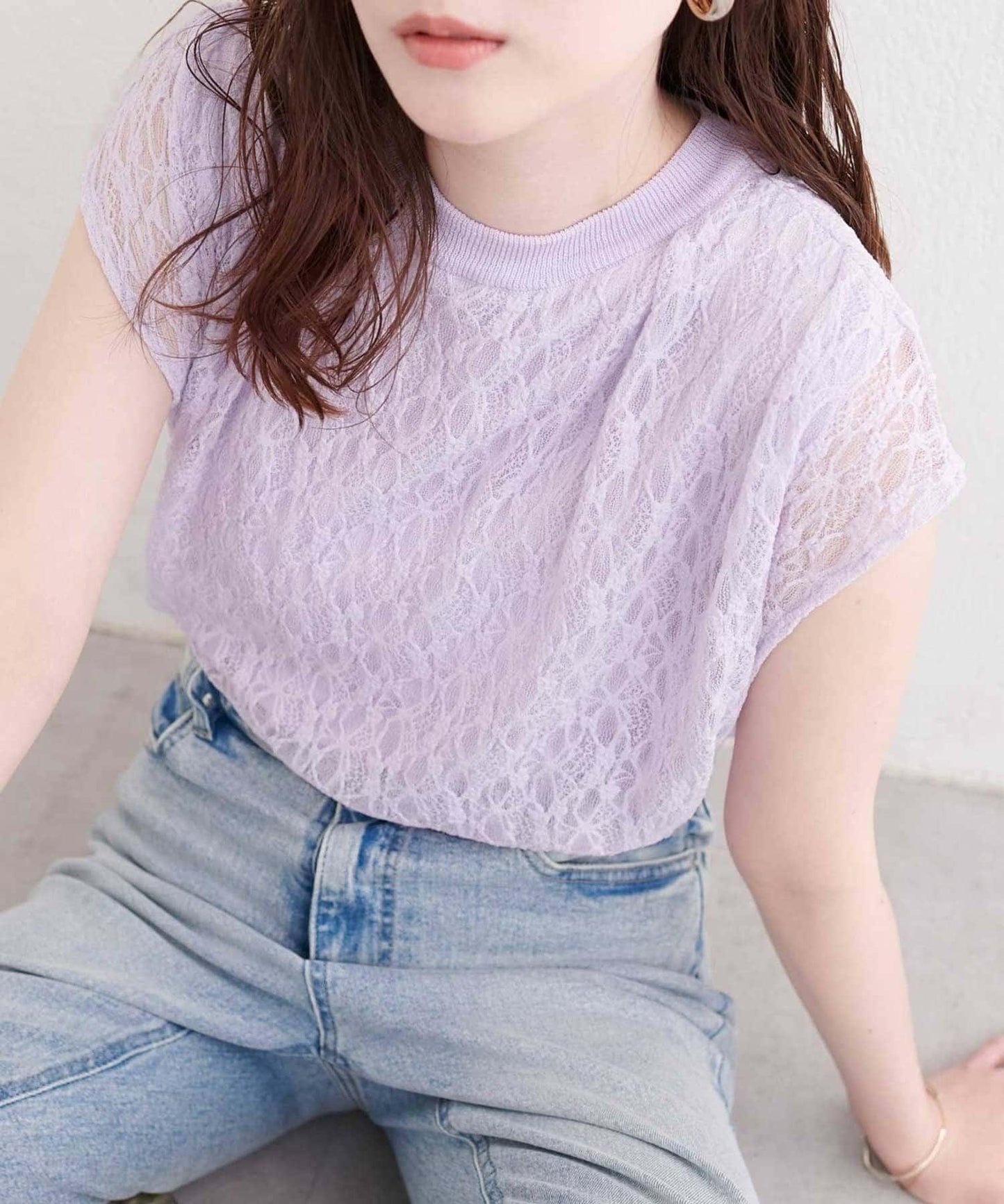 natural couture 接觸冷感蕾絲疊層針織衫