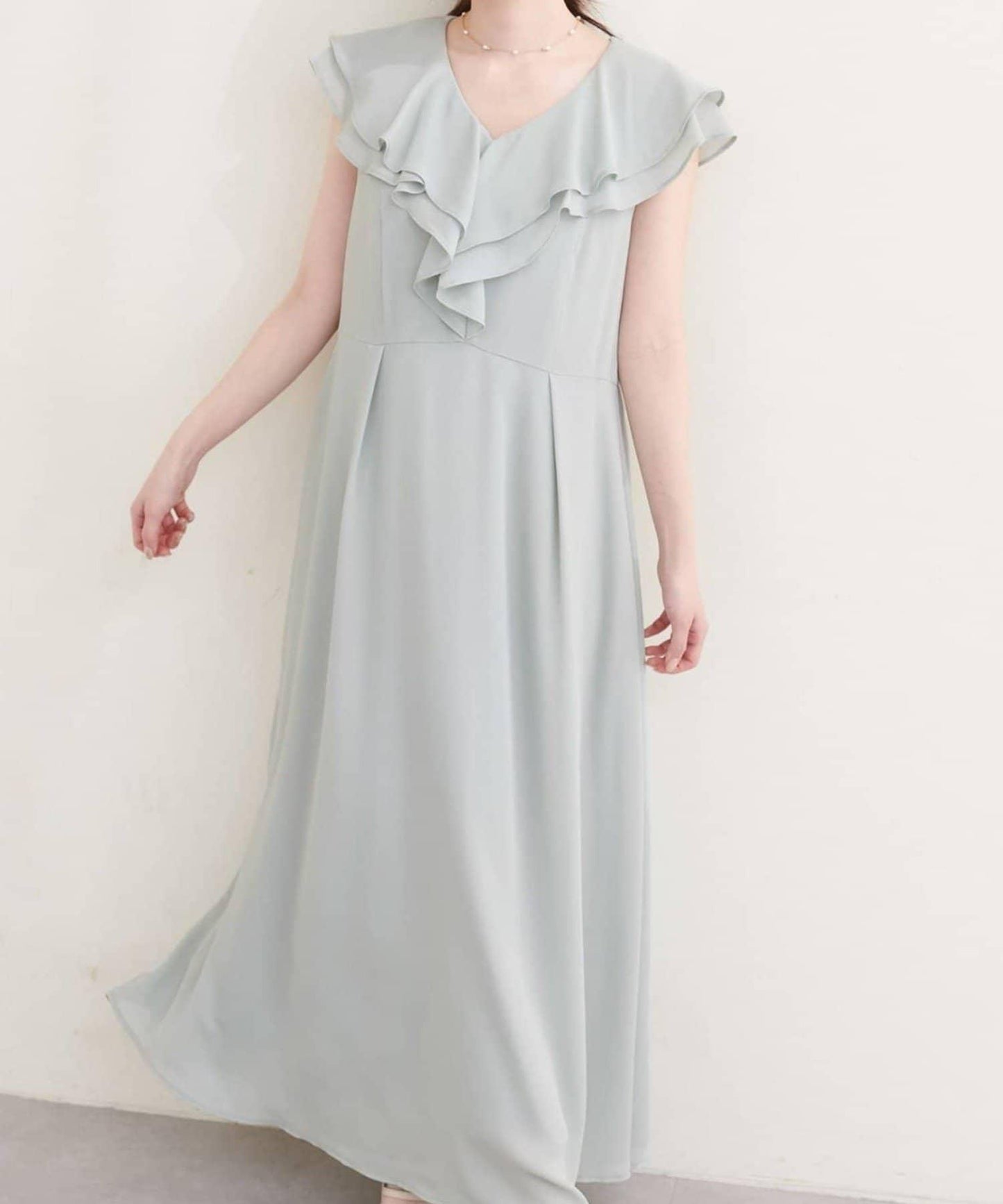 natural couture 荷葉邊領無袖連衣裙
