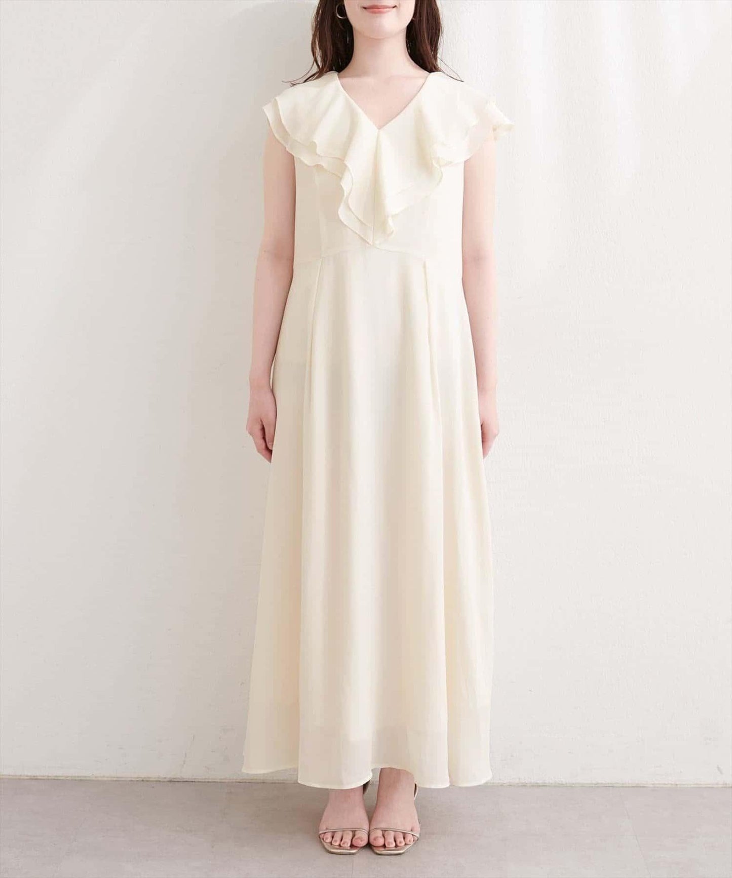 natural couture 荷葉邊領無袖連衣裙
