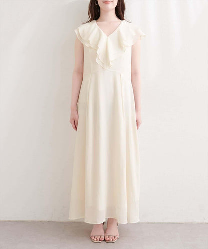 natural couture 荷葉邊領無袖連衣裙