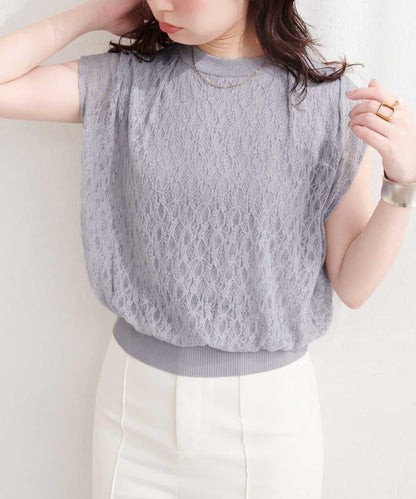 natural couture 接觸冷感蕾絲疊層針織衫