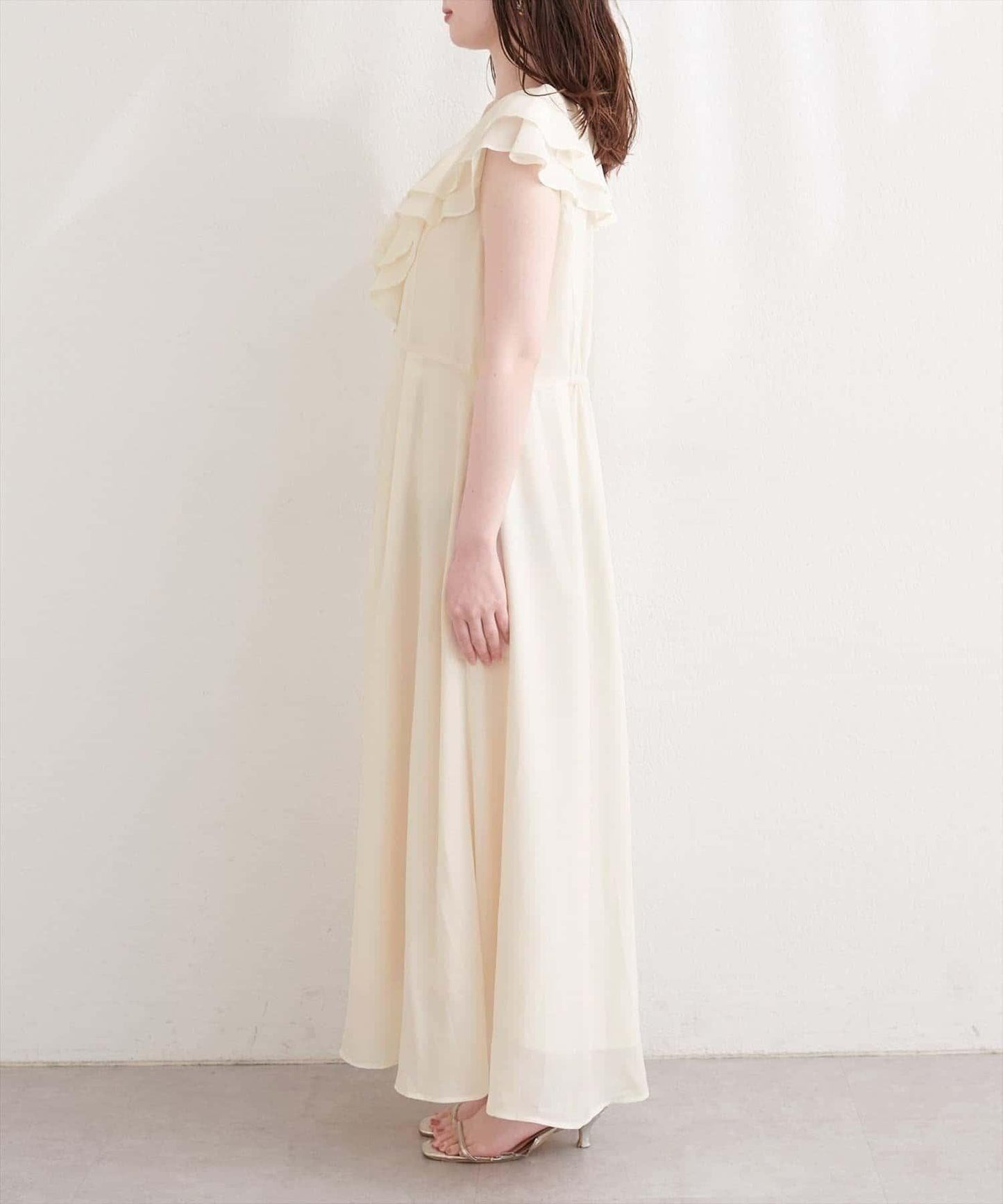 natural couture 荷葉邊領無袖連衣裙