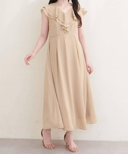 natural couture 荷葉邊領無袖連衣裙