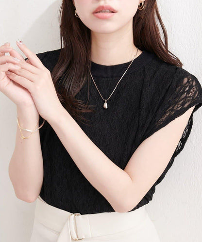 natural couture 接觸冷感蕾絲疊層針織衫