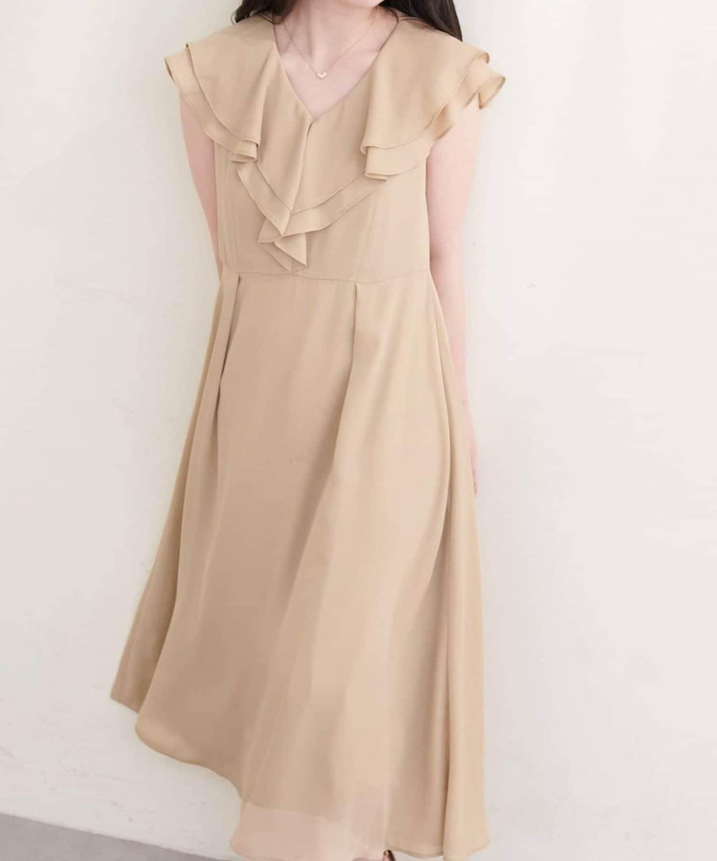 natural couture 荷葉邊領無袖連衣裙